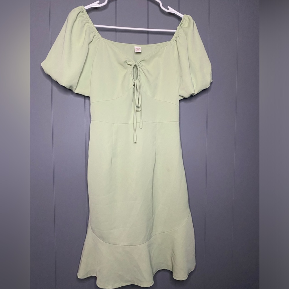 Sage Green Puff Sleeved Dress